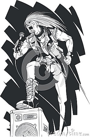 Sketch of Rocker Singing on Concert Vector Illustration