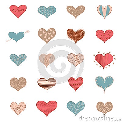 Sketch Romantic Love Hearts Retro Doodles Icons Set Valentine Day Vector Illustration Vector Illustration