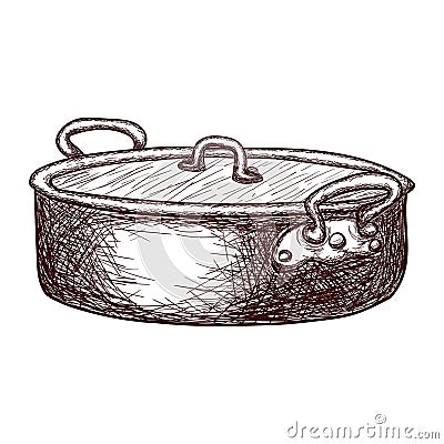 Sketch of a saucepan with a lid contour drawing isolated on white background, stock vector illustration, for design and decoration Vector Illustration