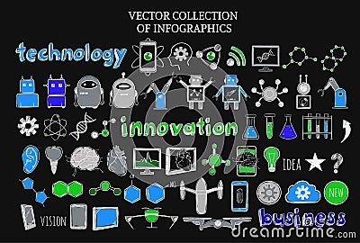 Sketch Science And Technology Elements Set Vector Illustration
