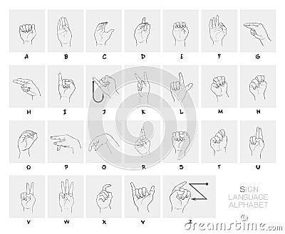 Sketch Set of Hand Sign Language Alphabet Vector Illustration