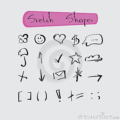 Sketch Shapes Collection Hand Drawn Set Vector Illustration