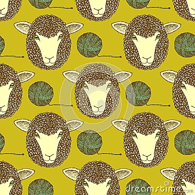 Sketch sheep and wool ball Vector Illustration