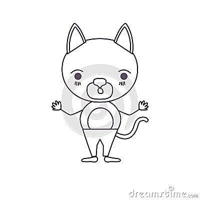 Sketch silhouette caricature of cute cat surprised expression in pants Vector Illustration