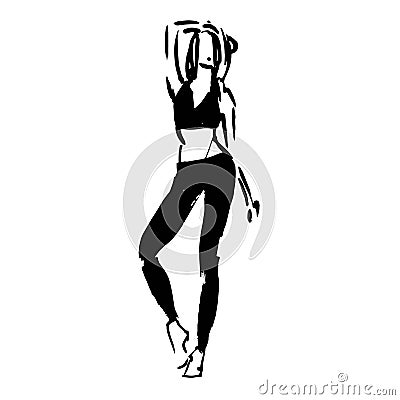 Sketch Silhouette Young Sport Athletic Girl Dancing. Vector Go-go Dancer Illustration Vector Illustration