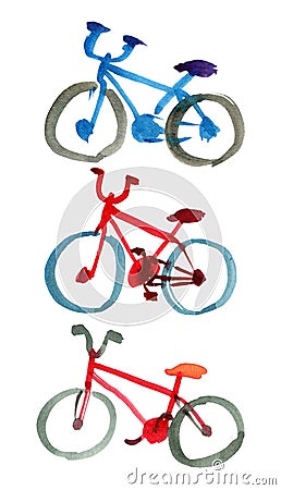 Sketch of simple red and blue kids bike isolated Cartoon Illustration