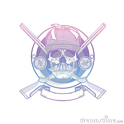 Sketch, skull with hunter hat Vector Illustration