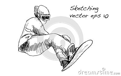 Sketch of Snow board man riding, Winter Sport, Snowboarding coll Vector Illustration