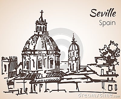 Sketch of spain city Seville. Vector Illustration