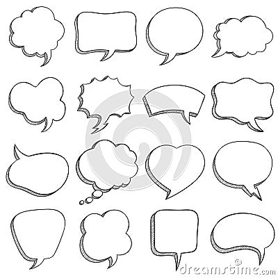 Sketch speech bubble. Empty comic speech bubbles different shapes for message, dialog balloons and cloud, outline doodle Vector Illustration