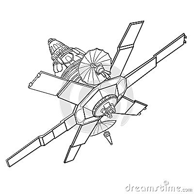 Sketch, starship, coloring book, cartoon illustration, isolated object on white background, vector illustration Vector Illustration