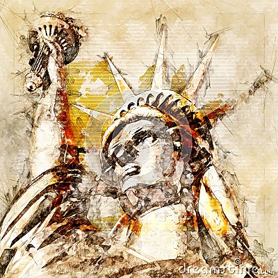 Sketch of the Statue of Liberty Stock Photo
