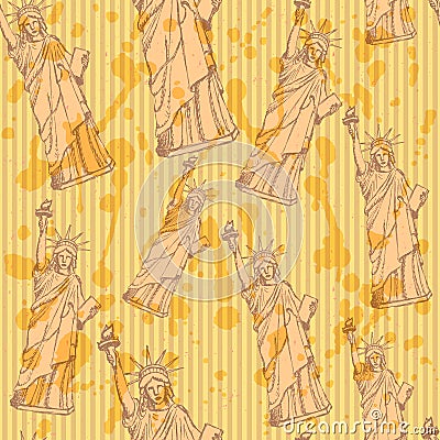 Sketch statue of liberty, vector seamless pattern Vector Illustration