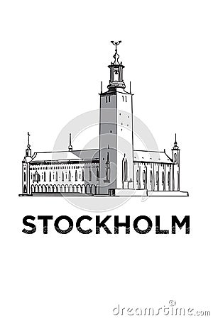 The sketch of Stockholm city hall Vector Illustration