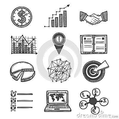 Sketch strategy and management icons Vector Illustration