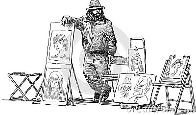 Sketch of a street artist Vector Illustration