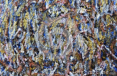 Sketch in the style of abstract expressionism. Abstract background in gold, blue and white colors. Imitation Of Jackson Pollock. P Stock Photo