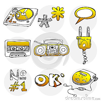 Sketch style icon set 1 Vector Illustration