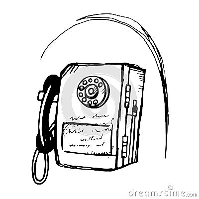 Sketch style vector illustration of a coin operated public payphone Vector Illustration