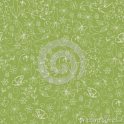 Sketch Summer Organic Seamless Pattern Vector Illustration