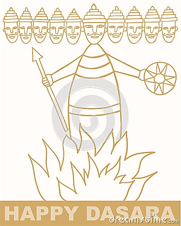 Sketch Ten Crown Headed Ravan Statue during Dasara Fesitival Editable Vector Outline Illustration Vector Illustration