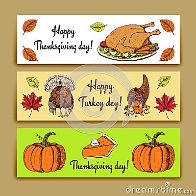 Sketch Thanksgiving banners Vector Illustration