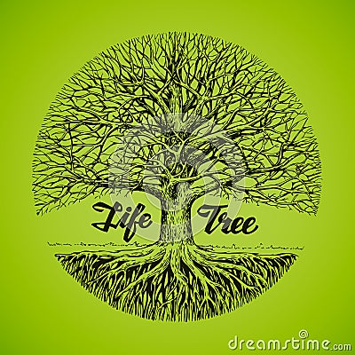 Sketch tree with roots. Ecology, environment. Nature Vector Illustration
