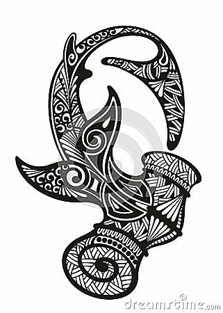Sketch tribal shark tattooon white background. Vector drawing hammerhead shark. shark logo Vector Illustration
