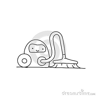 Sketch. Vacuum robot cleaner character. Illustration hand-drawn. Tidy up cleaning. Smart House. Vector Illustration