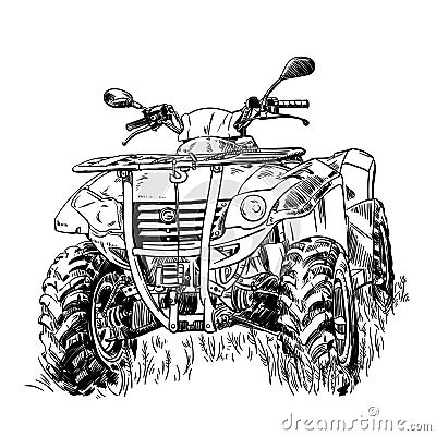 Sketch vector illustration, quad bike silhouette, ATV logo design on a white background Vector Illustration