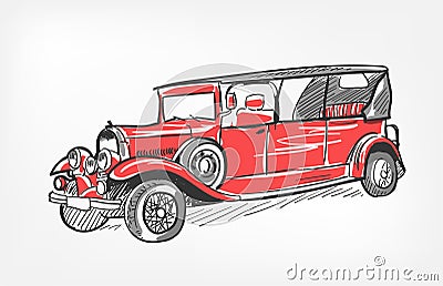 Sketch vector illustration retro car red isolated Cartoon Illustration