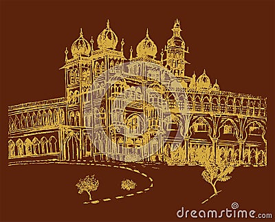 Sketch of Very Famous Mysore Palace Outline Editable Illustration Vector Illustration