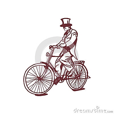 Sketch of Victorian man riding a bicycle Vector Illustration