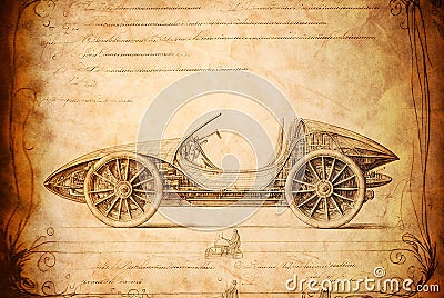 Sketch of vintage car prototype design, Leonardo da Vinci inspired, generative ai Stock Photo