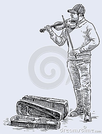 Sketch of violinist playing on urban street Vector Illustration