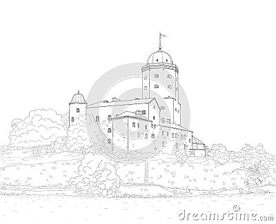 Sketch of Vyborg Castle Vector Illustration
