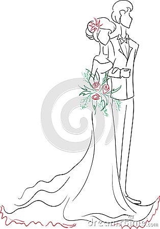 Sketch Wedding couple Vector Illustration