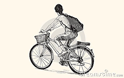 Sketch of a woman riding bicycle, free hand drawing illustration Cartoon Illustration