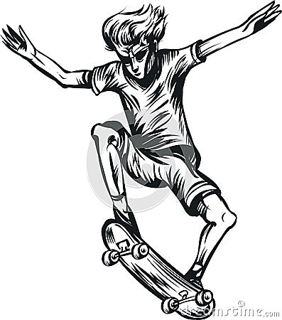 sketch of young skater doing a jump Vector Illustration