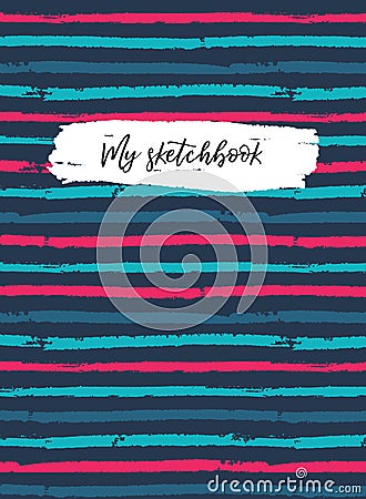 Sketchbook cover template. Striped background Vector Illustration