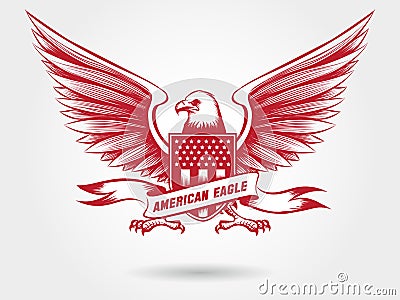 Sketched american eagle emblem design Vector Illustration