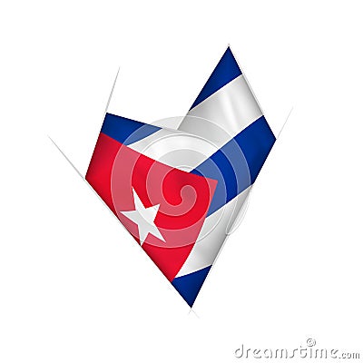 Sketched crooked heart with Cuba flag Vector Illustration