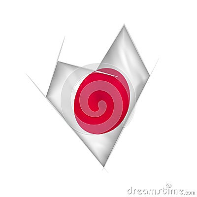 Sketched crooked heart with Japan flag Vector Illustration