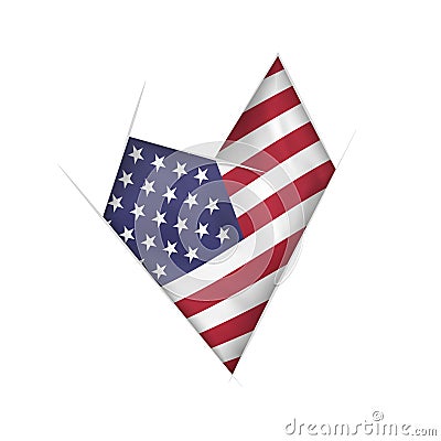 Sketched crooked heart with USA flag Vector Illustration