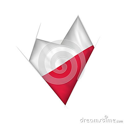 Sketched crooked heart with Poland flag Vector Illustration