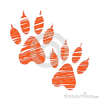 Sketched dog footprints, stylized scratched dog paws, hatched animal steps, trials and traces Vector Illustration