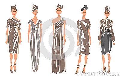 Sketched Fashion Women Models Vector Illustration