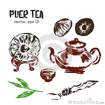 Sketched illustration of puer tea. Vector Illustration