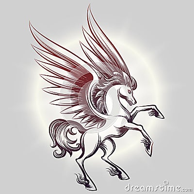 Sketched Pegasus in light round Vector Illustration
