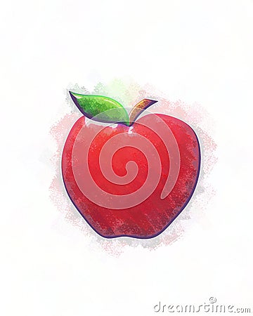 Sketched Red Apple Cartoon Illustration